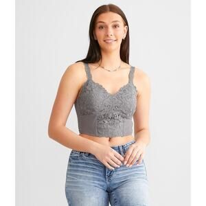 BKE Essentials Gray Lace Full Coverage Padded Comfy Feminine Bralette Size Large